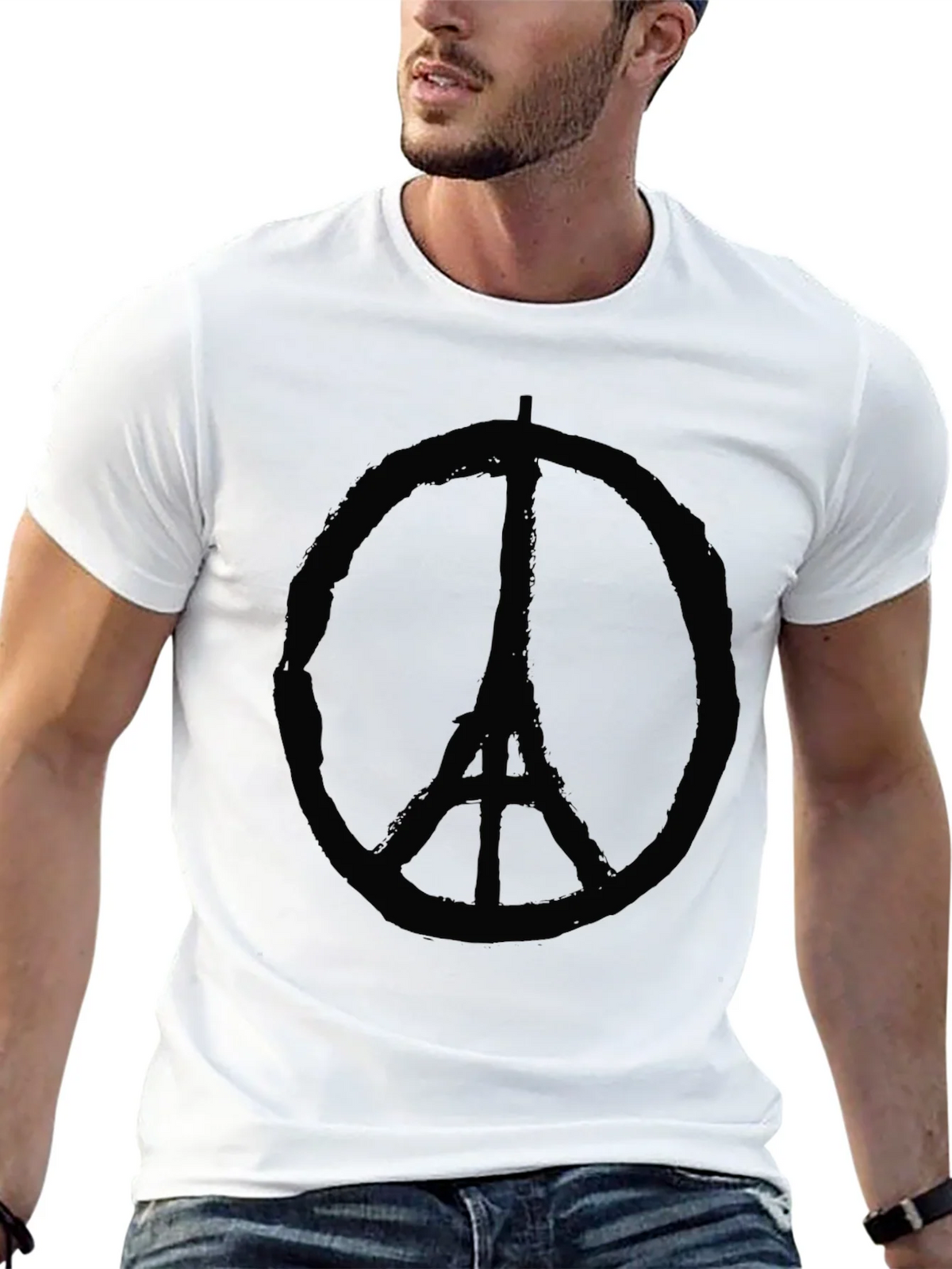 Eiffel Tower Peace Sign Graphic Black T-Shirt product image 12
