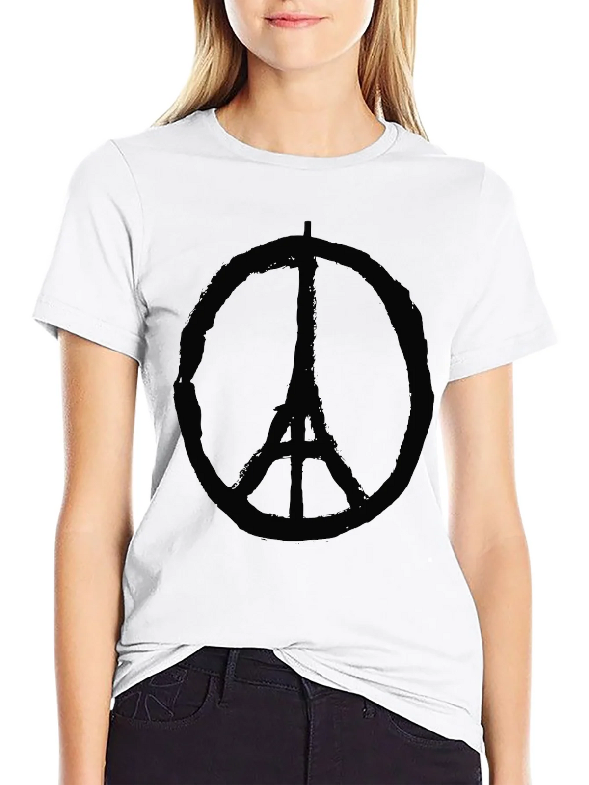 Eiffel Tower Peace Sign Graphic Black T-Shirt product image 8