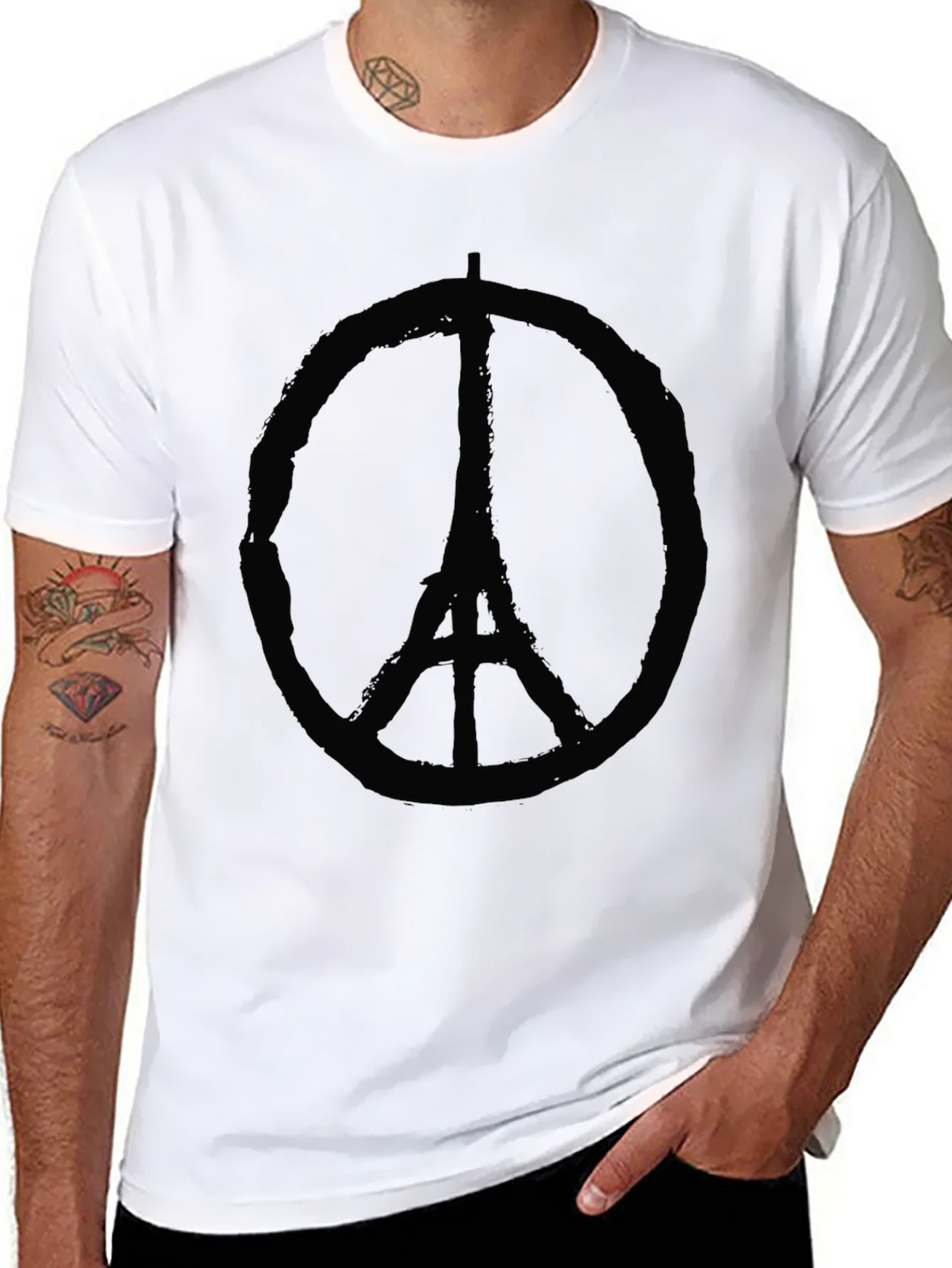 Eiffel Tower Peace Sign Graphic Black T-Shirt product image 7