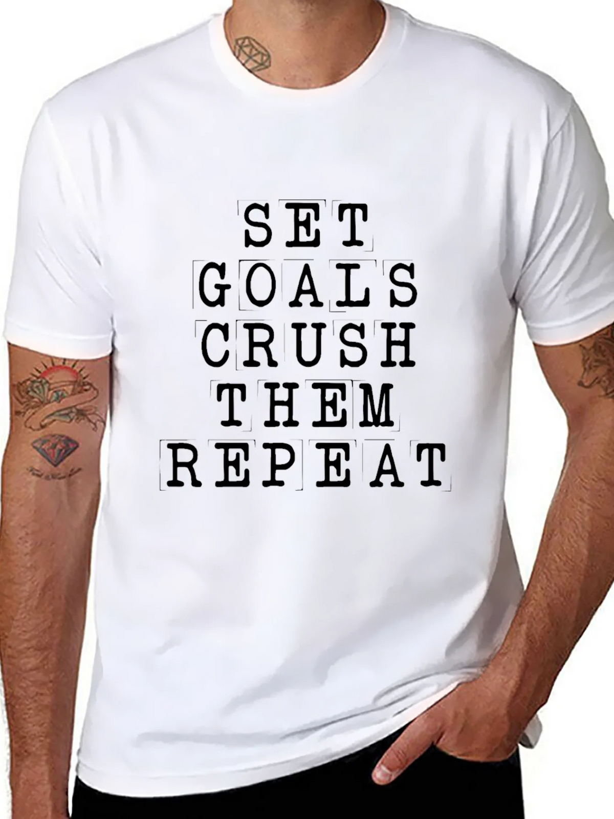 Motivational Set Goals Crush Them Repeat Black T-Shirt product image 7