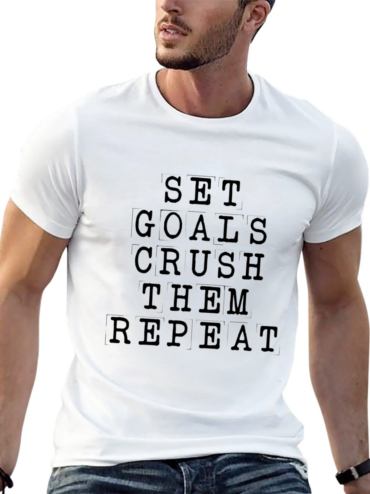 Motivational Set Goals Crush Them Repeat Black T-Shirt product image 12