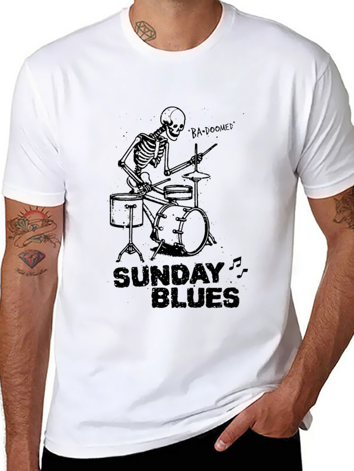 Sunday Blues Skeleton Drummer Black T-Shirt product image 6