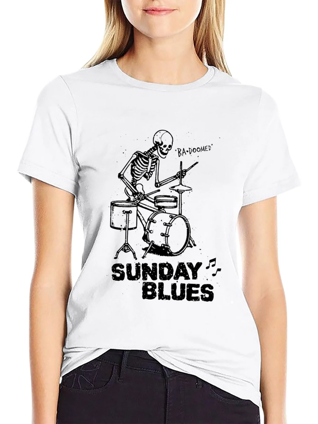 Sunday Blues Skeleton Drummer Black T-Shirt product image 7
