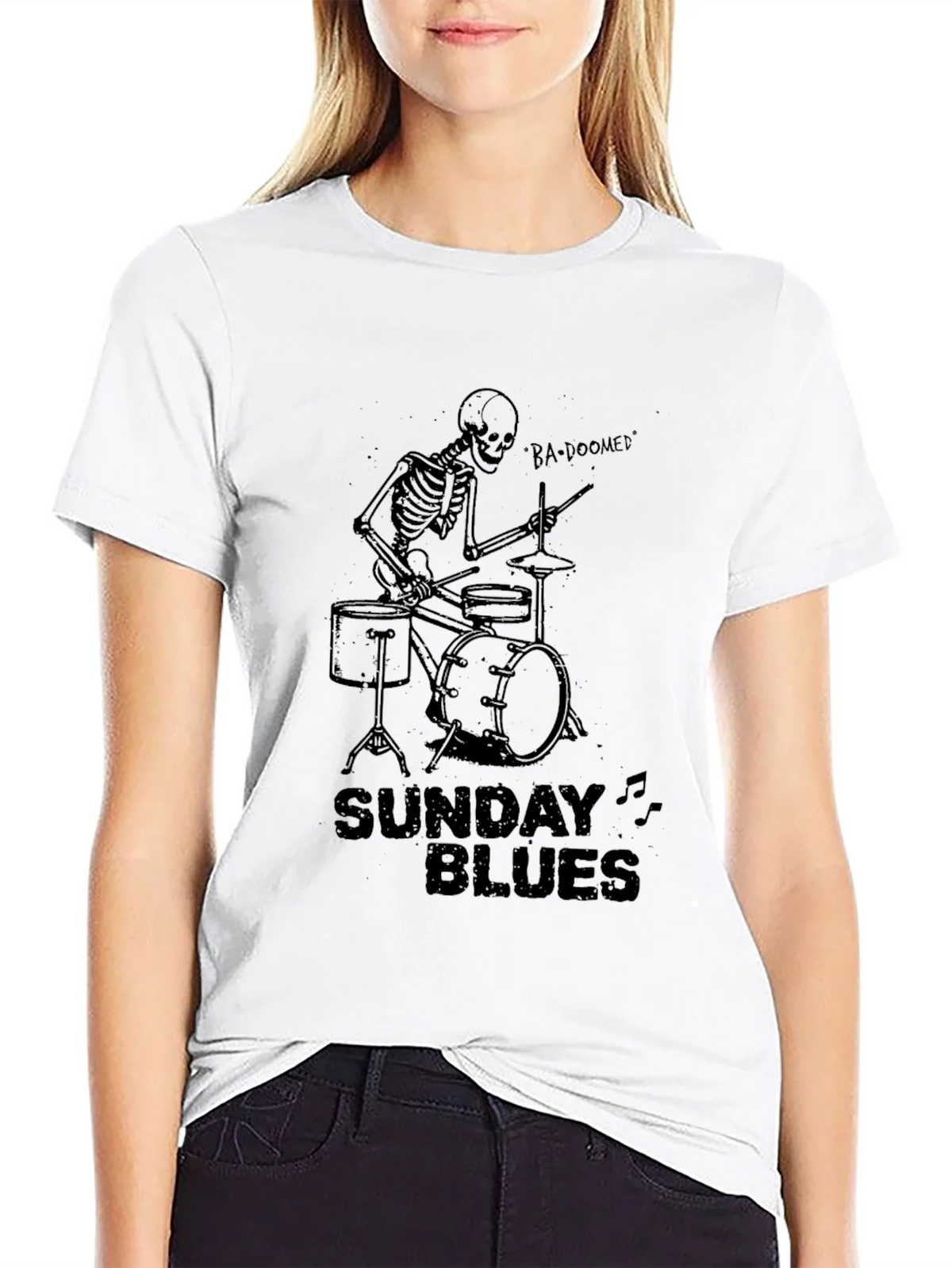 Sunday Blues Skeleton Drummer Black T-Shirt product image 7
