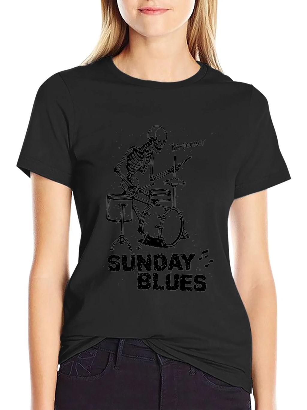 Sunday Blues Skeleton Drummer Black T-Shirt product image 1