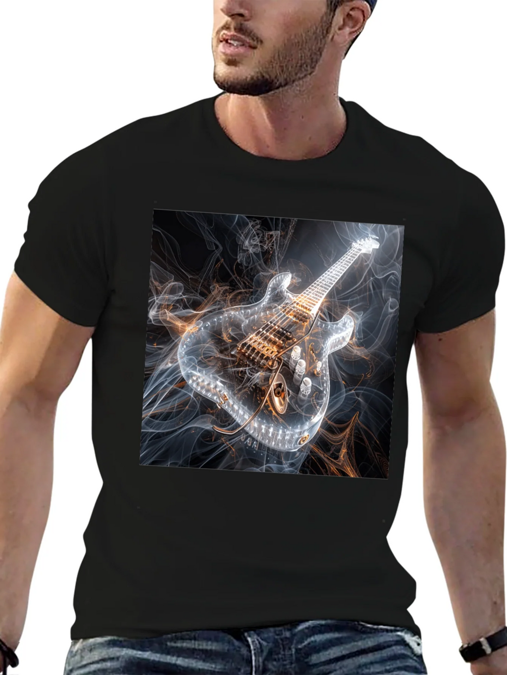 Electric Guitar Smoke Graphic Black T-Shirt product image 3
