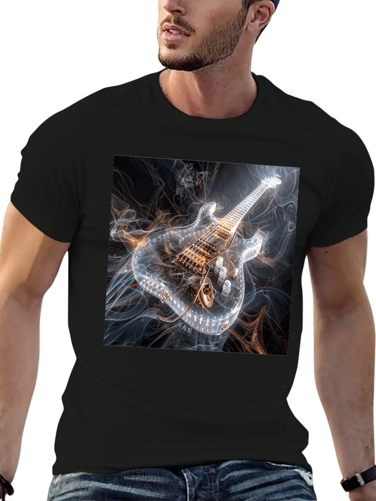 Electric Guitar Smoke Graphic Black T-Shirt product image 3