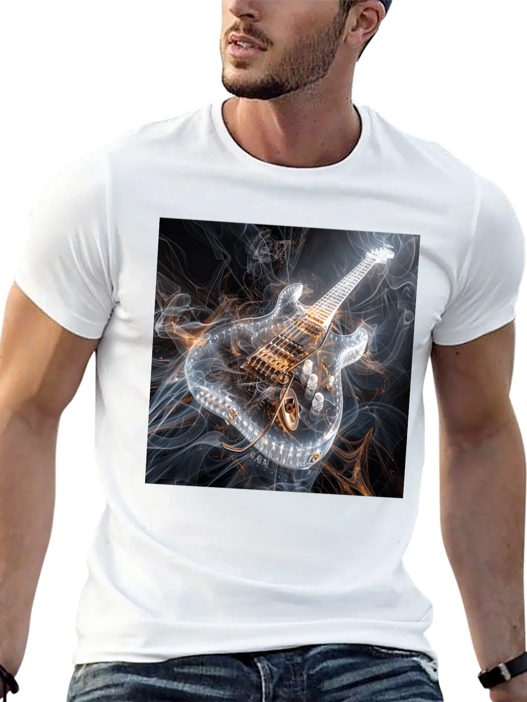 Electric Guitar Smoke Graphic Black T-Shirt product image 7