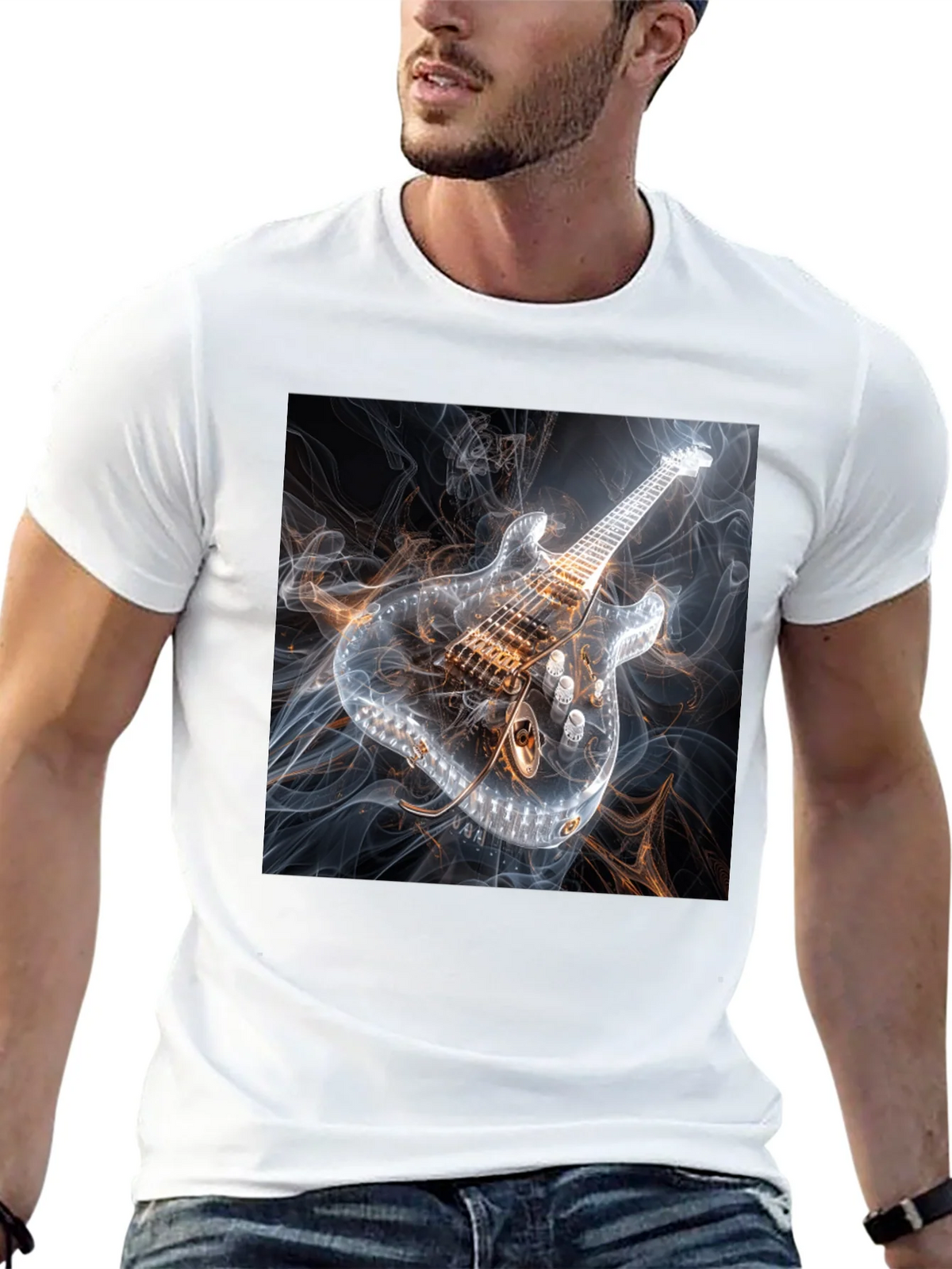 Electric Guitar Smoke Graphic Black T-Shirt product image 7