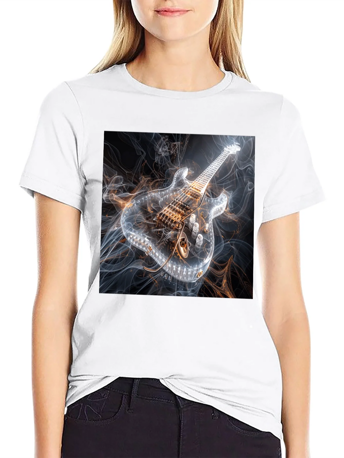 Electric Guitar Smoke Graphic Black T-Shirt product image 4