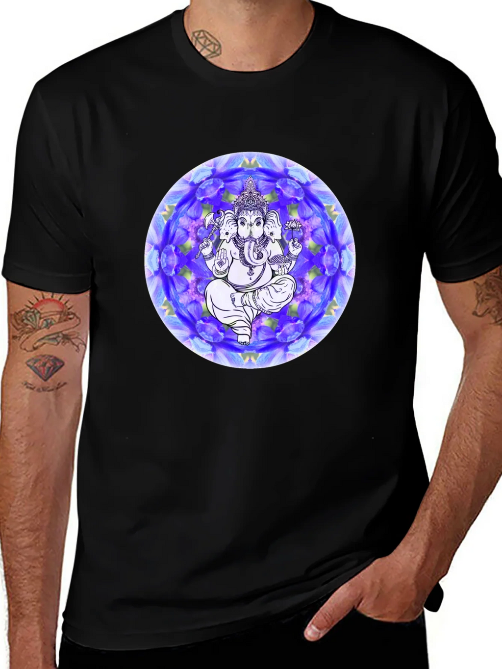 Ganesh Mandala Graphic Tee - Black Cotton T-Shirt product image 1