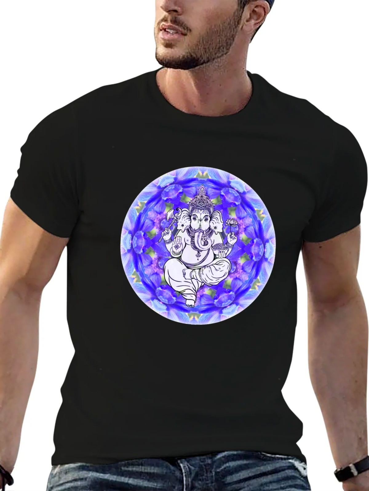 Ganesh Mandala Graphic Tee - Black Cotton T-Shirt product image 5