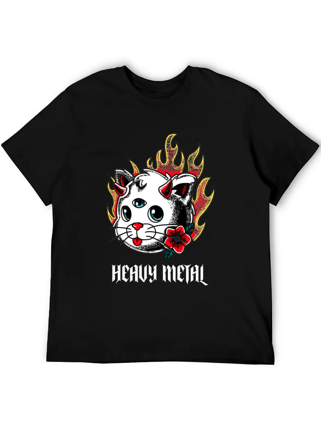 Heavy Metal Cat Tee - Fiery 3-Eyed Devil Kitty Shirt product image 5