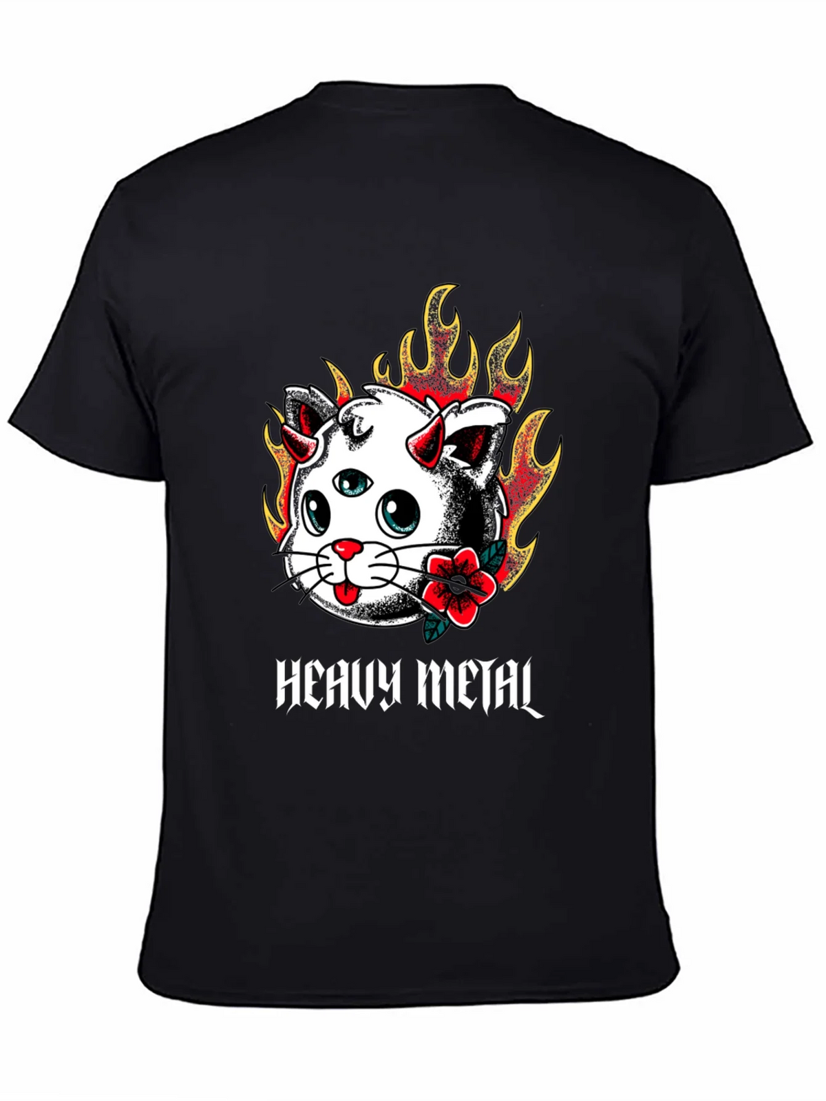Heavy Metal Cat Tee - Fiery 3-Eyed Devil Kitty Shirt product image 4