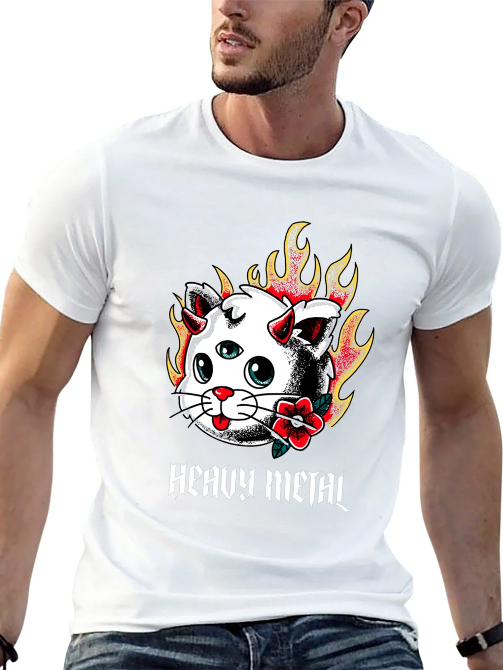 Heavy Metal Cat Tee - Fiery 3-Eyed Devil Kitty Shirt product image 12
