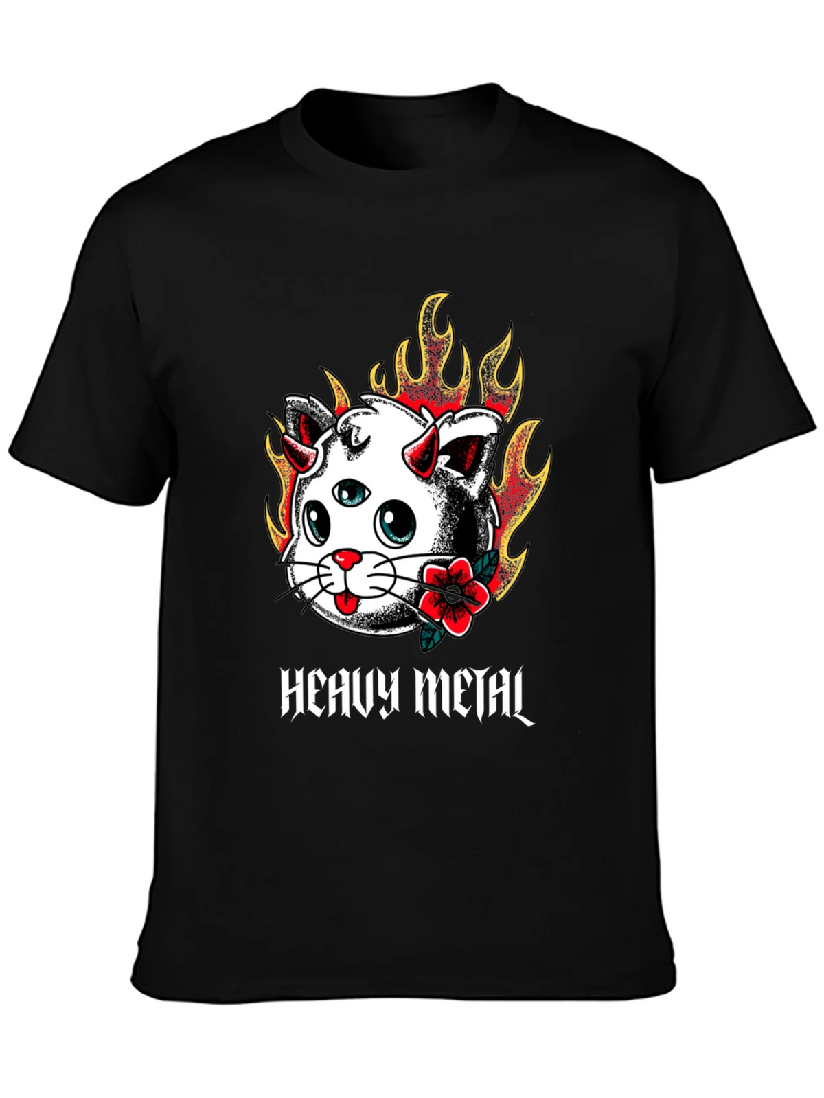 Heavy Metal Cat Tee - Fiery 3-Eyed Devil Kitty Shirt product image 3