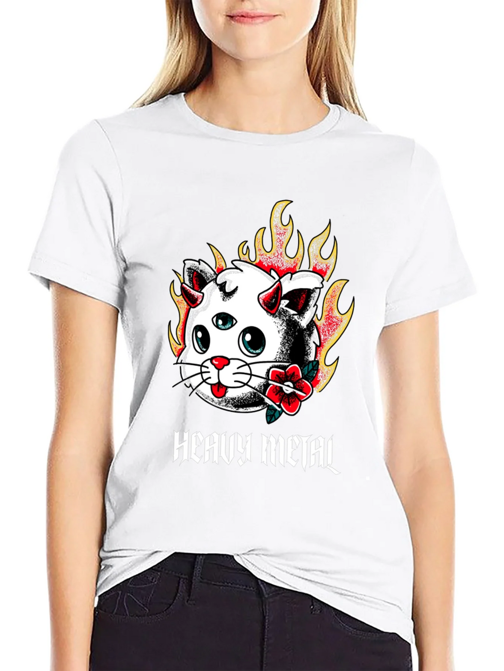 Heavy Metal Cat Tee - Fiery 3-Eyed Devil Kitty Shirt product image 8