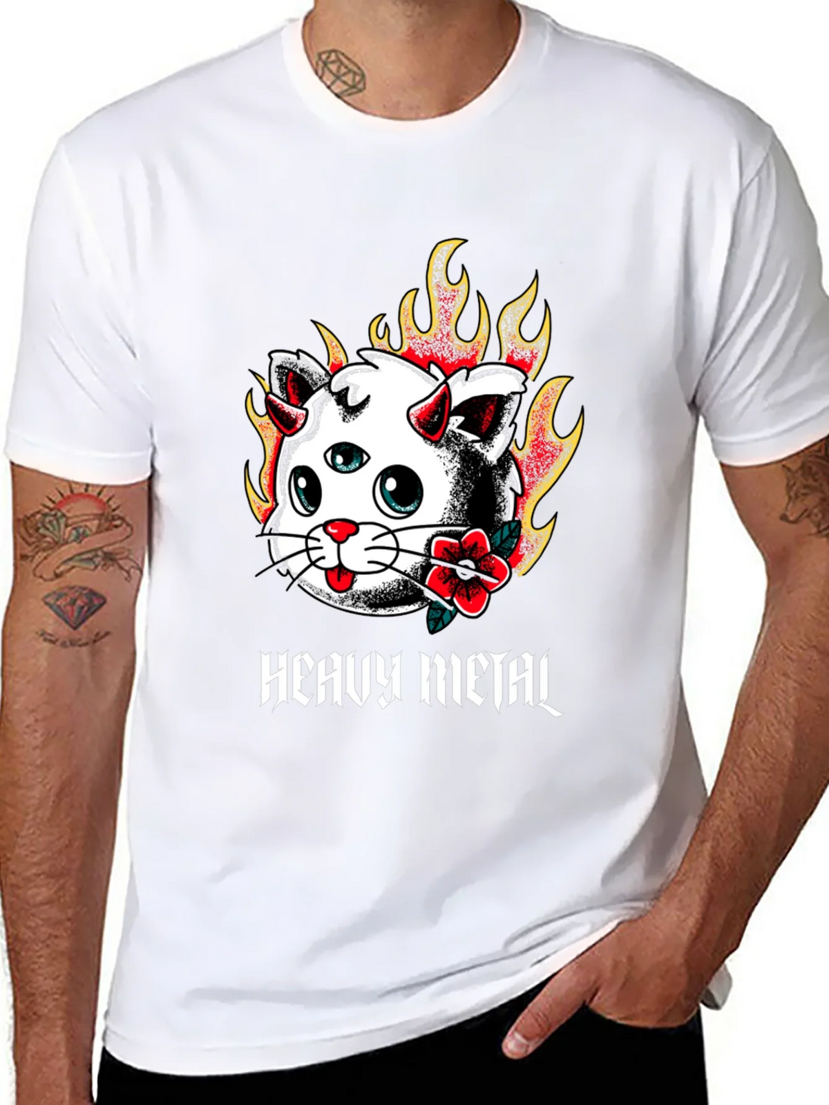 Heavy Metal Cat Tee - Fiery 3-Eyed Devil Kitty Shirt product image 7