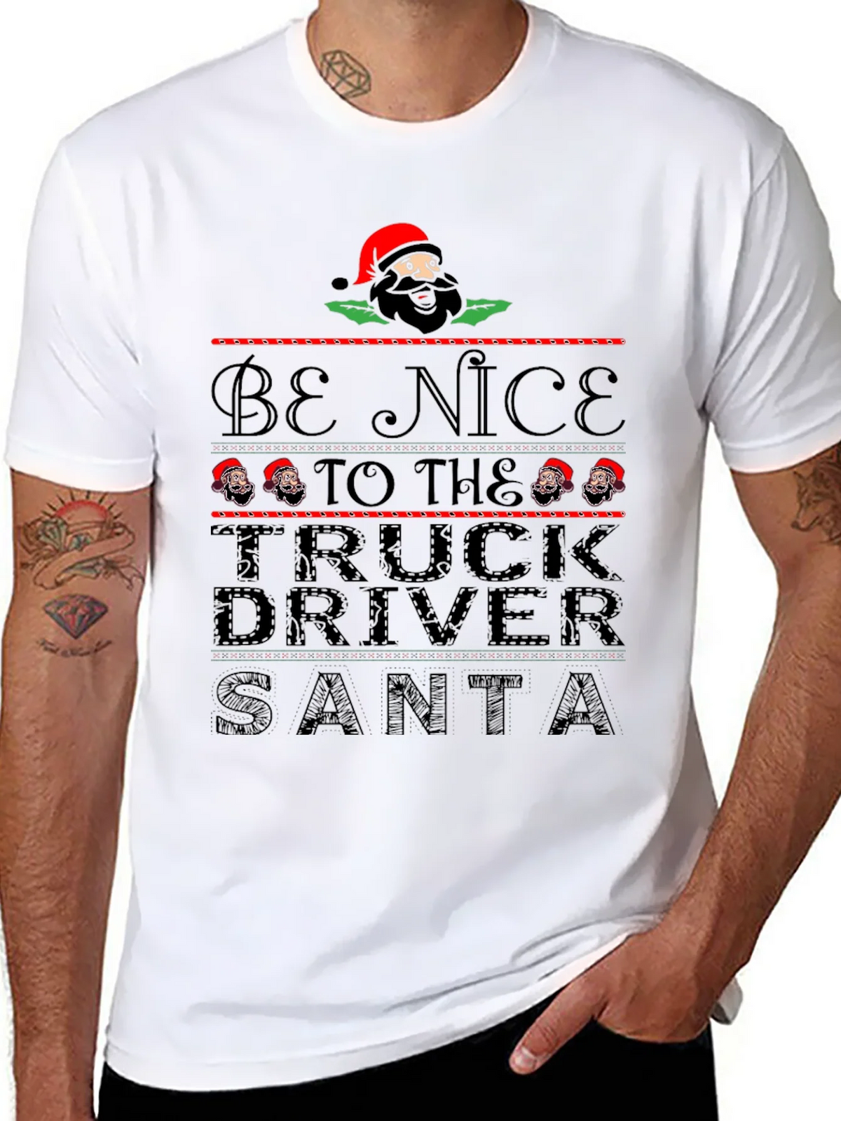Be Nice to the Truck Driver Santa Black T-Shirt product image 5