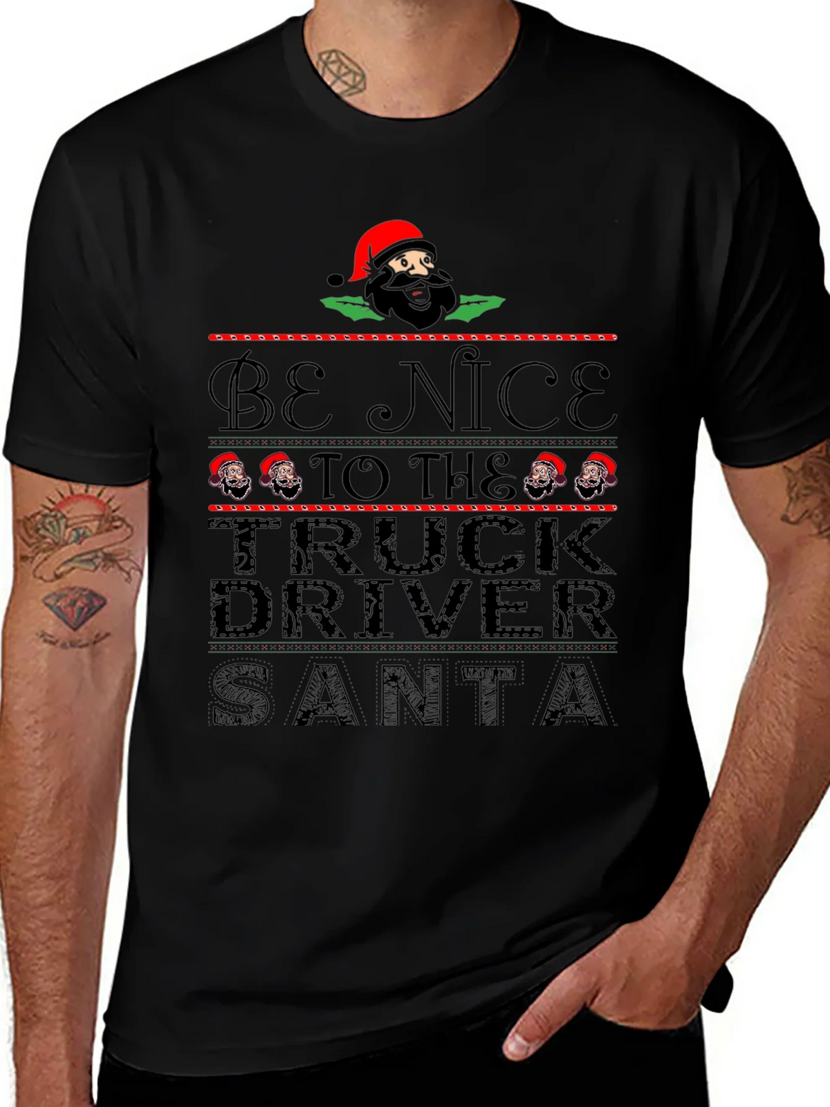 Be Nice to the Truck Driver Santa Black T-Shirt product image 1