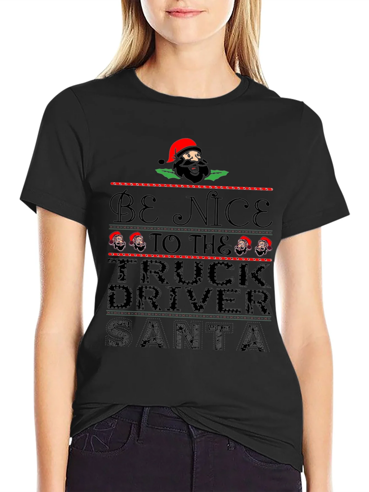 Be Nice to the Truck Driver Santa Black T-Shirt product image 2