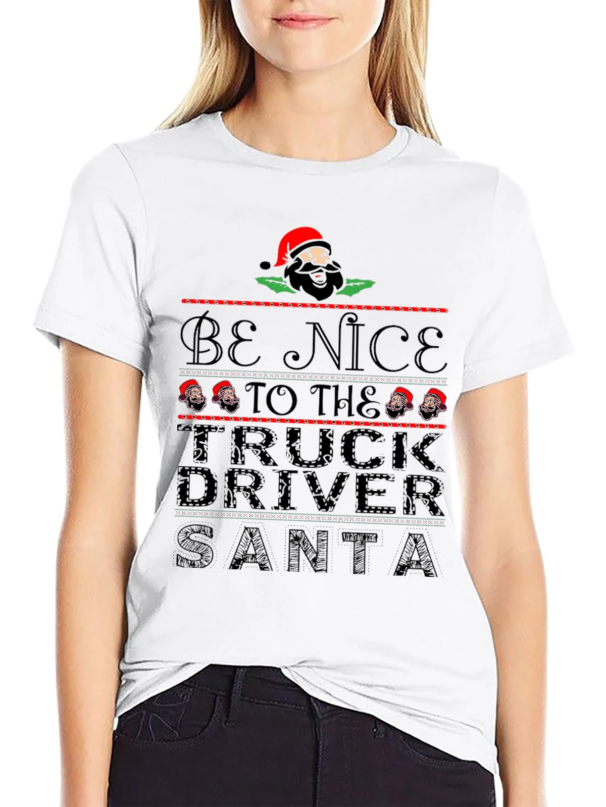 Be Nice to the Truck Driver Santa Black T-Shirt product image 6