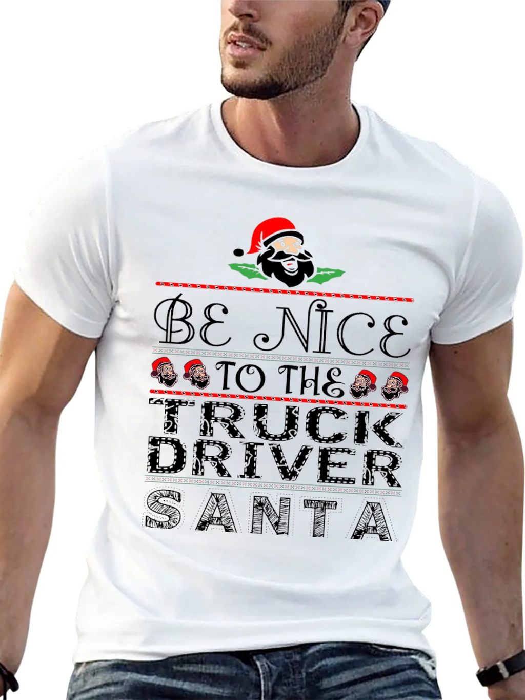 Be Nice to the Truck Driver Santa Black T-Shirt product image 9