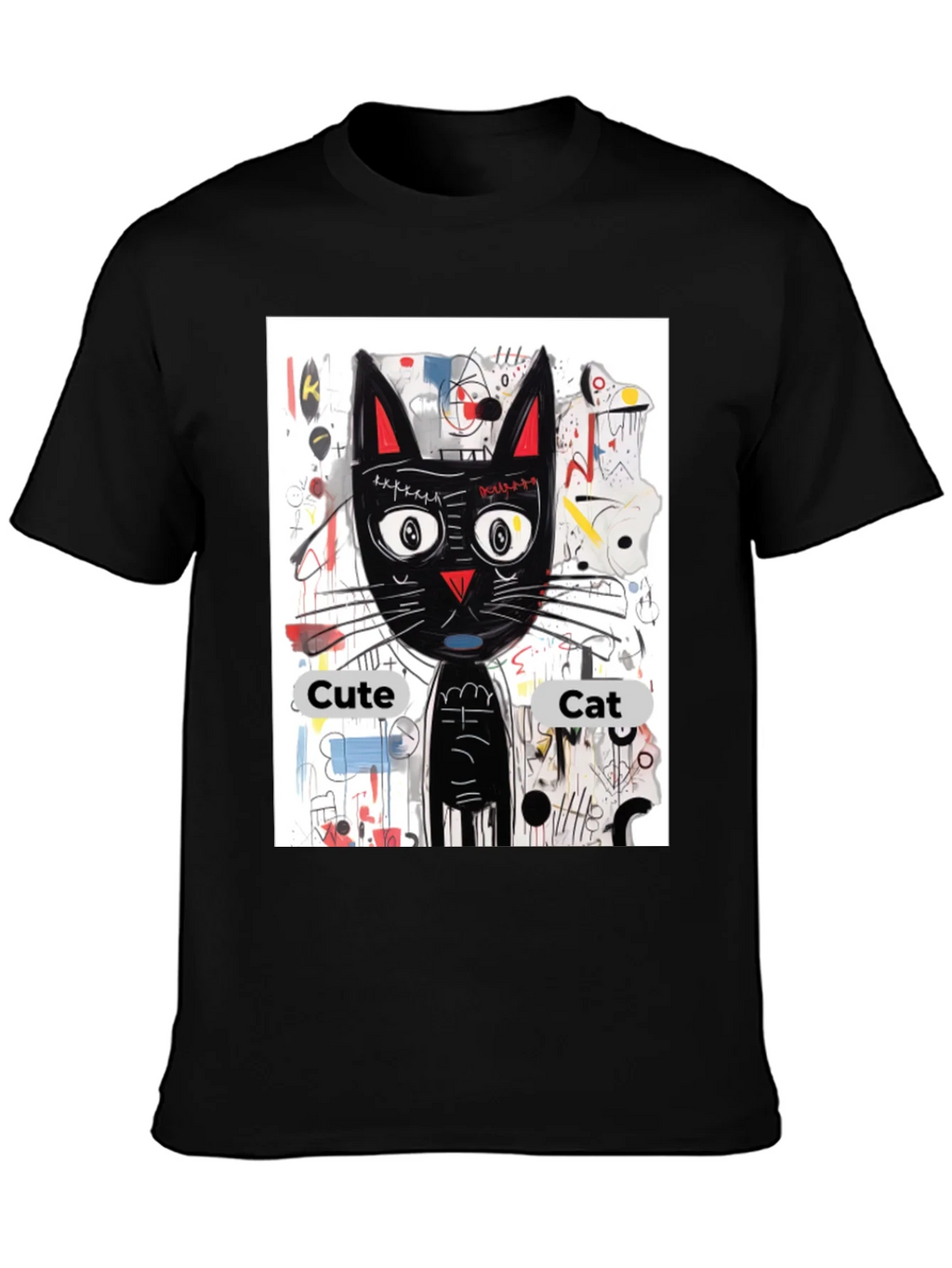 Cool Cat Graphic Tee - Artistic Black Shirt product image 3