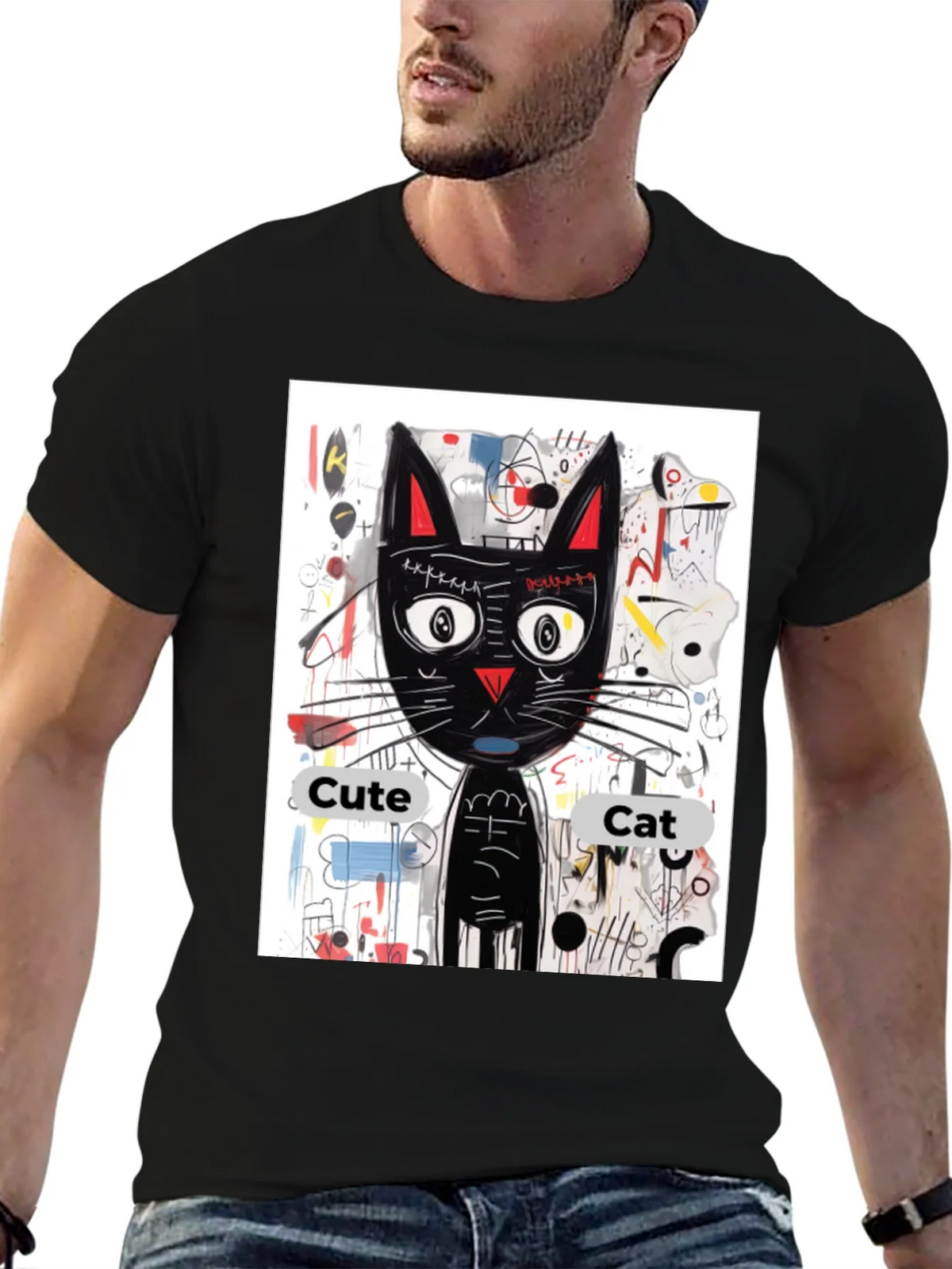 Cool Cat Graphic Tee - Artistic Black Shirt product image 6
