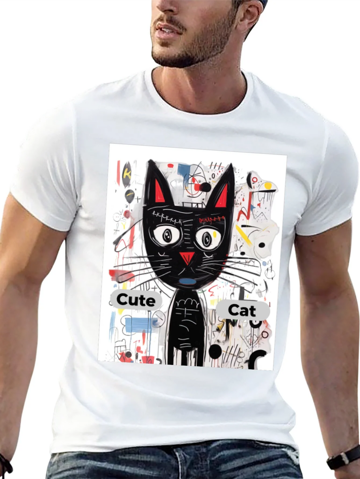Cool Cat Graphic Tee - Artistic Black Shirt product image 12
