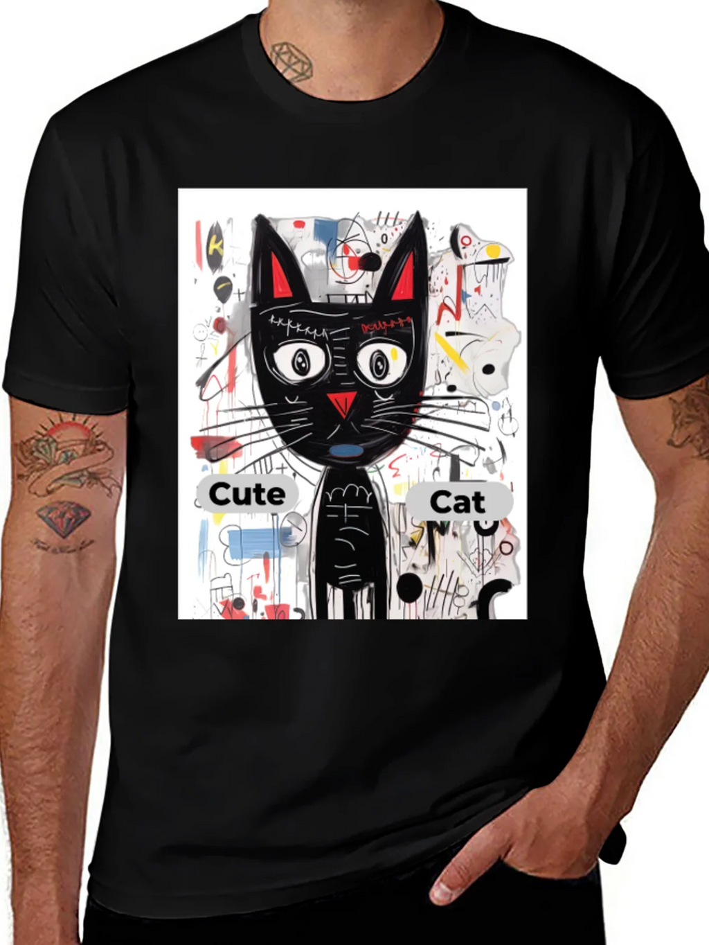 Cool Cat Graphic Tee - Artistic Black Shirt product image 1