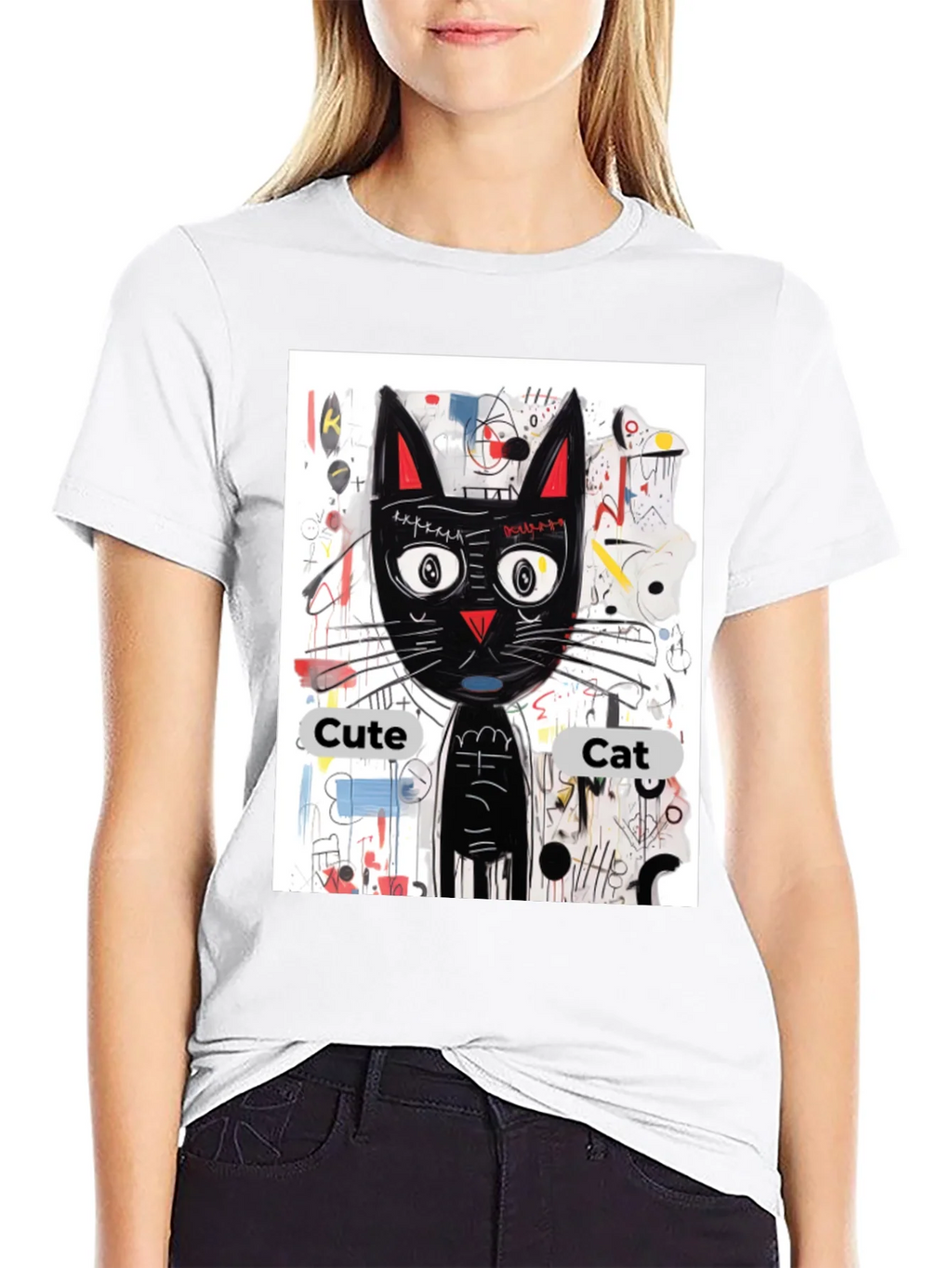 Cool Cat Graphic Tee - Artistic Black Shirt product image 8