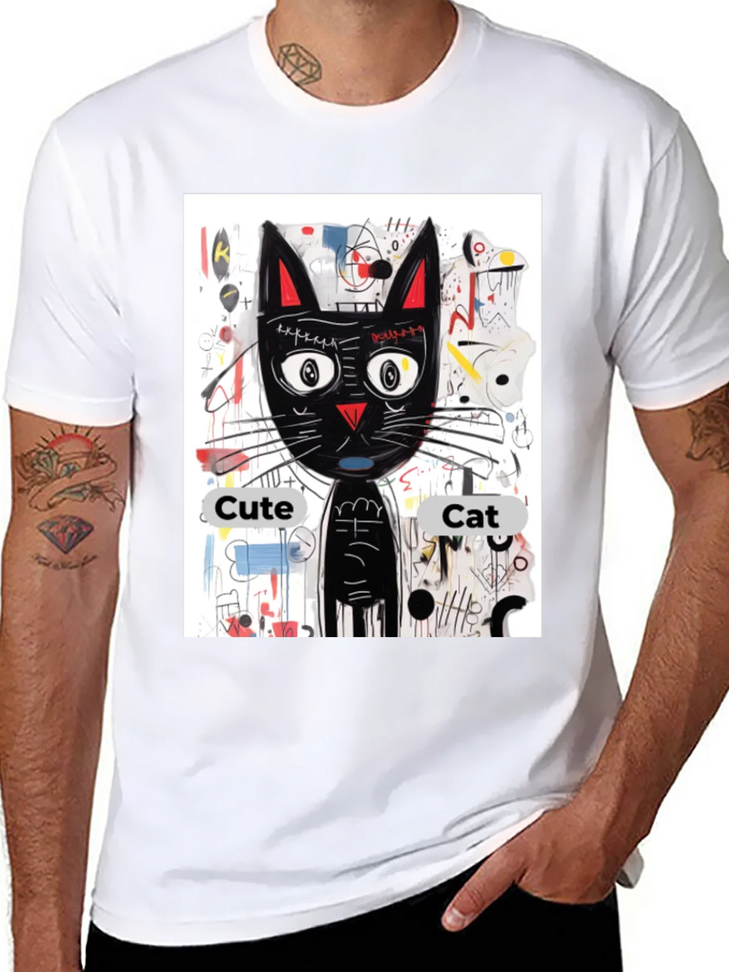 Cool Cat Graphic Tee - Artistic Black Shirt product image 7