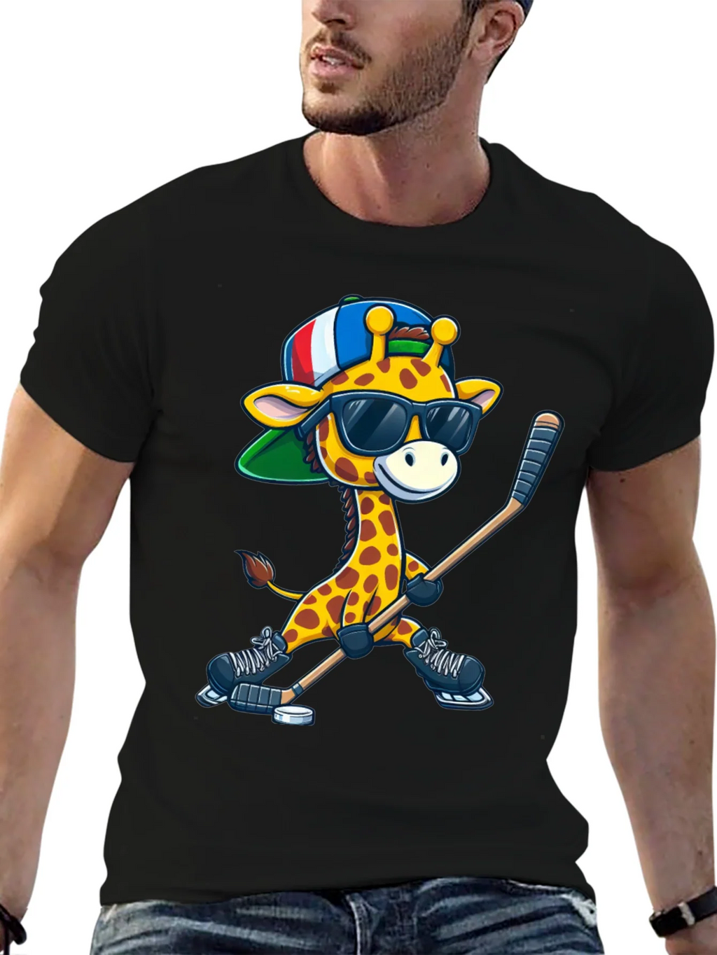 Giraffe Hockey Player Graphic Tee product image 6