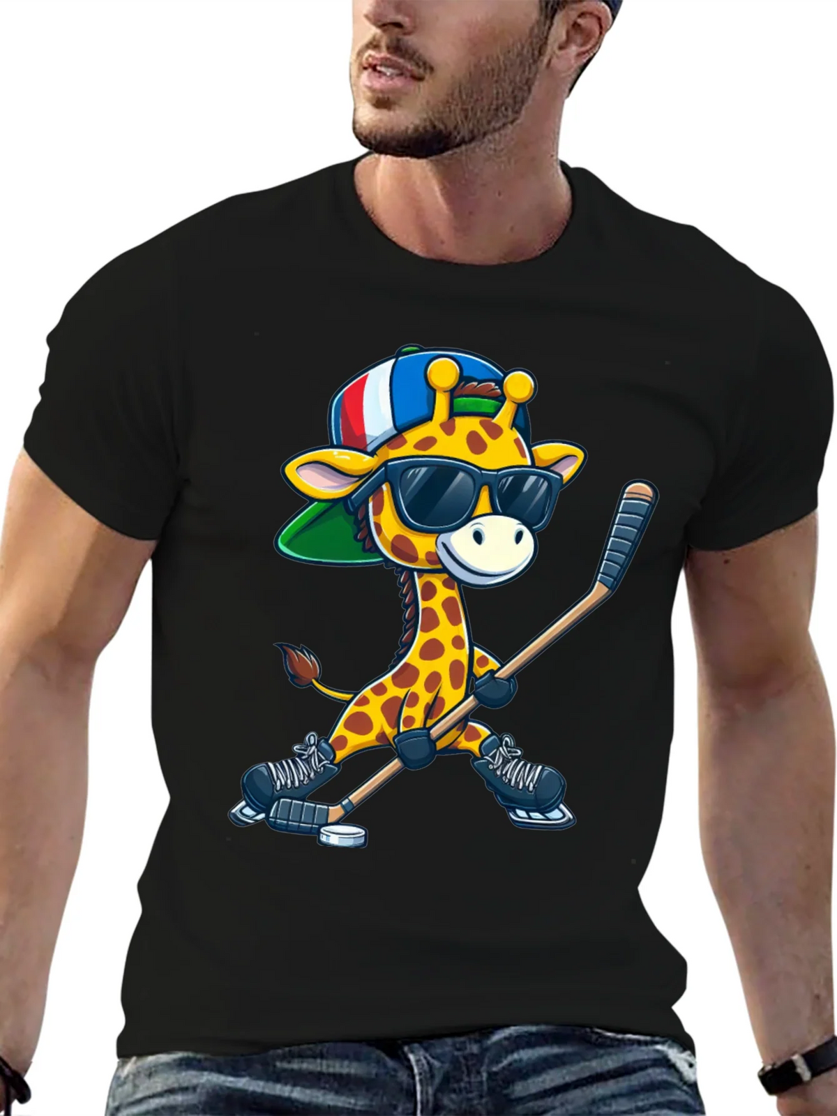 Giraffe Hockey Player Graphic Tee product image 6
