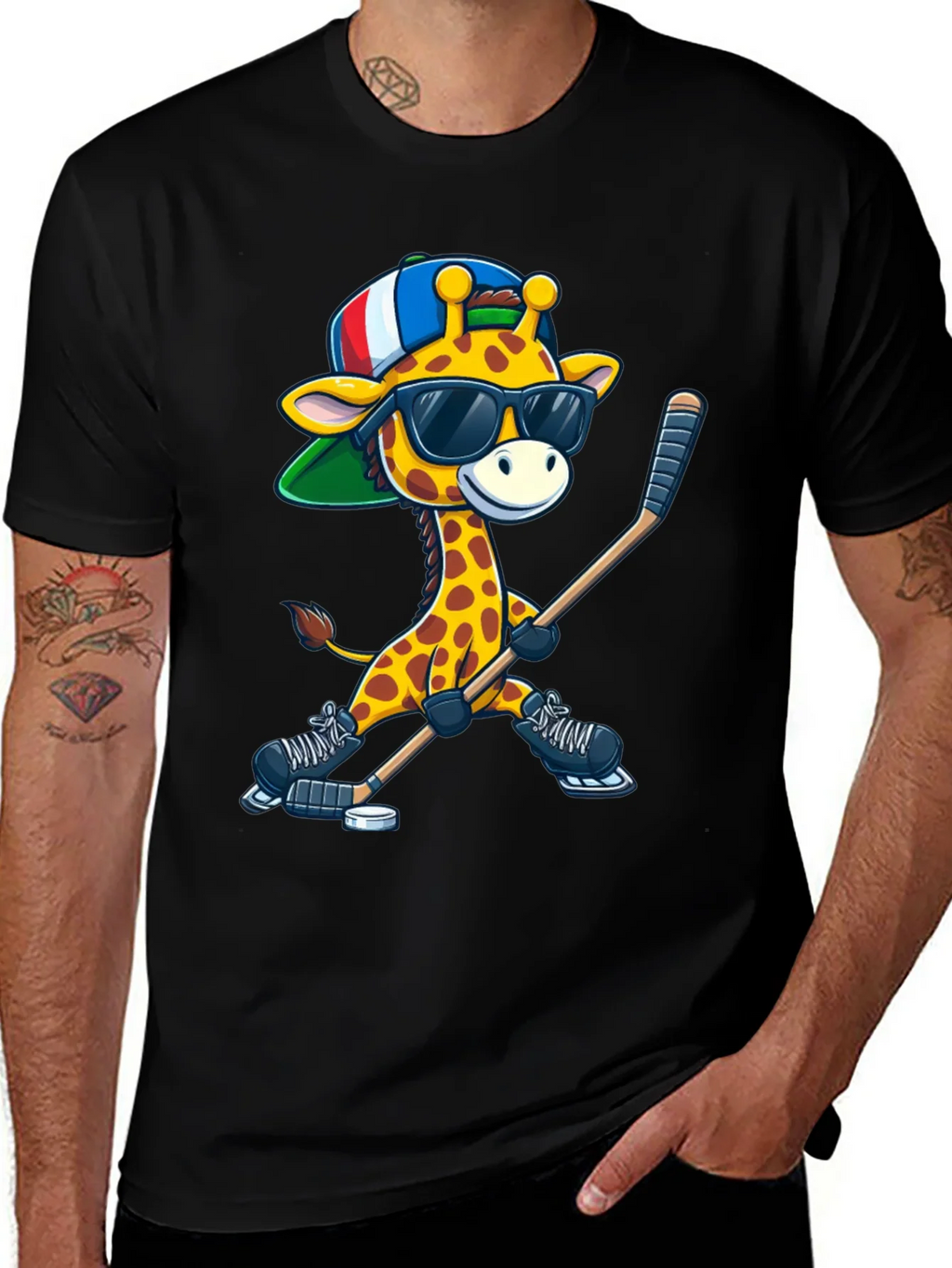 Giraffe Hockey Player Graphic Tee product image 1