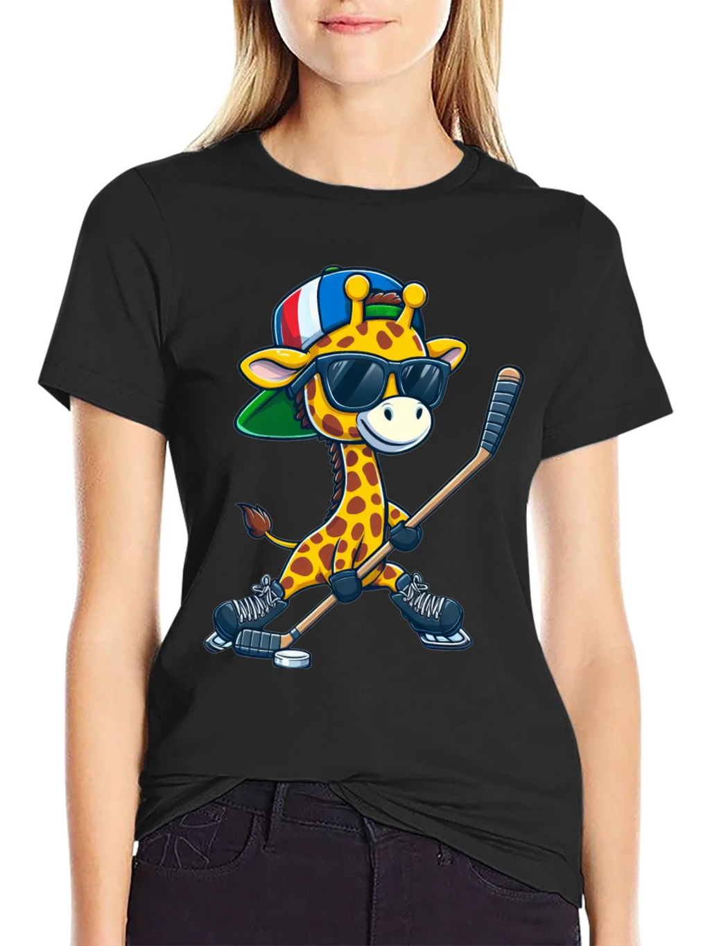 Giraffe Hockey Player Graphic Tee product image 2