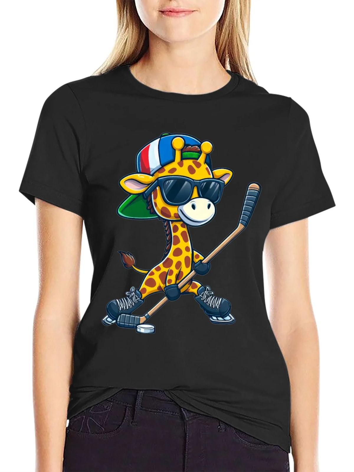 Giraffe Hockey Player Graphic Tee product image 2