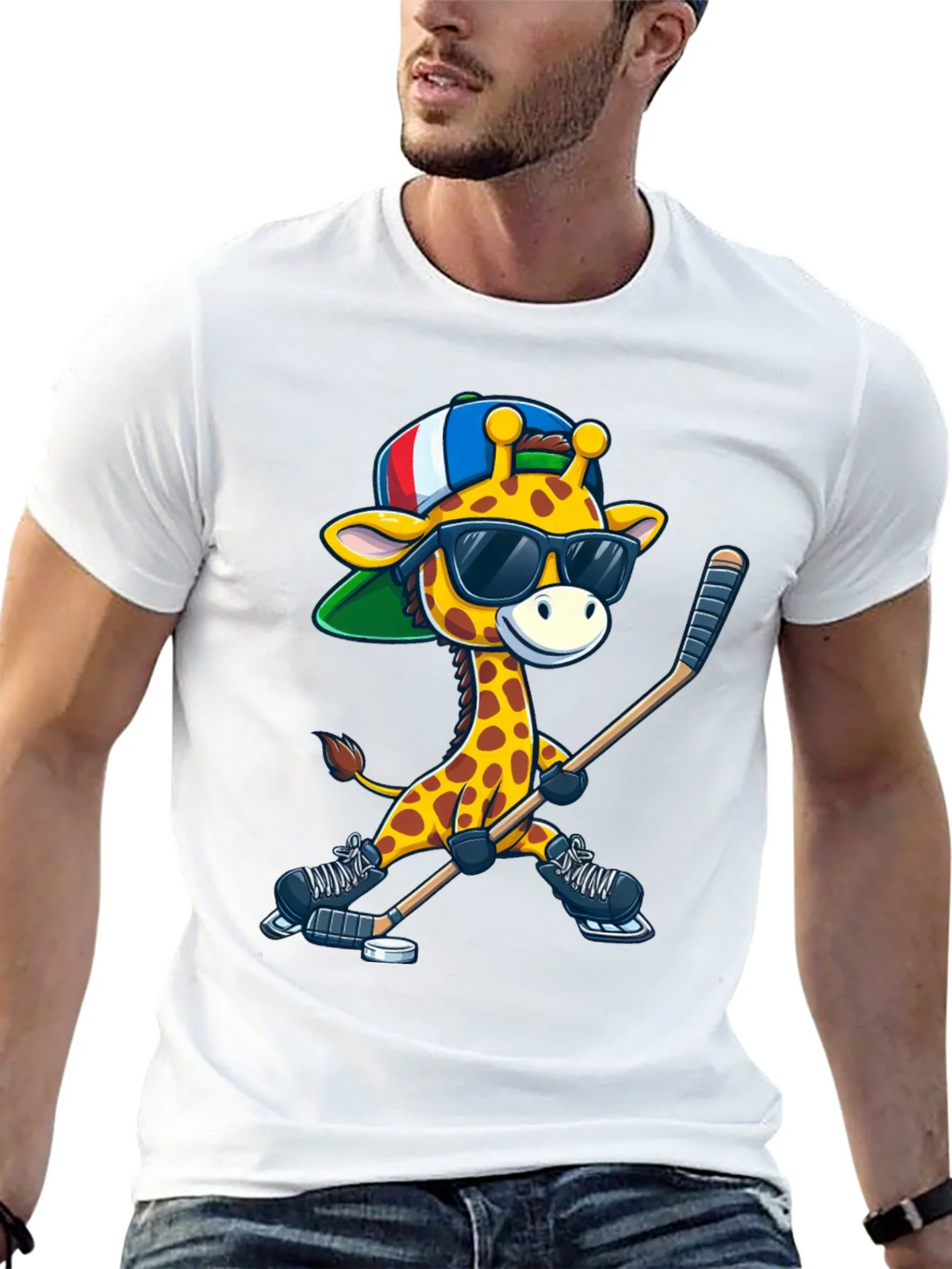 Giraffe Hockey Player Graphic Tee product image 12