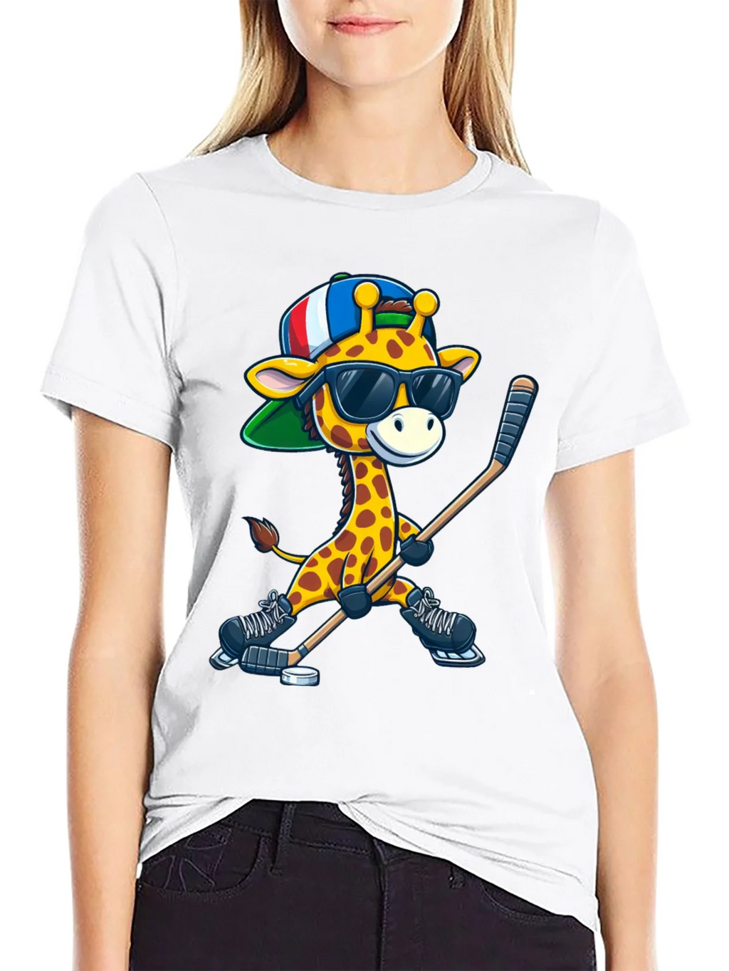 Giraffe Hockey Player Graphic Tee product image 8