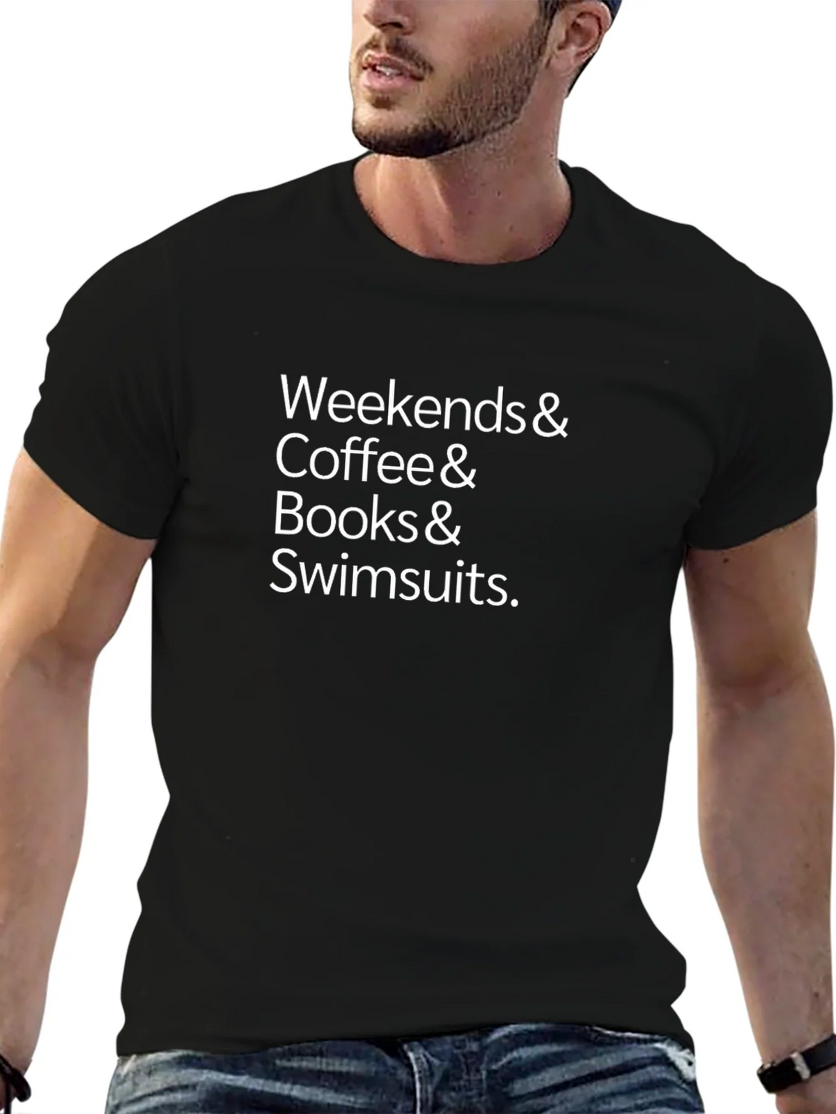 Weekends Coffee Books Swimsuits Black T-Shirt product image 6