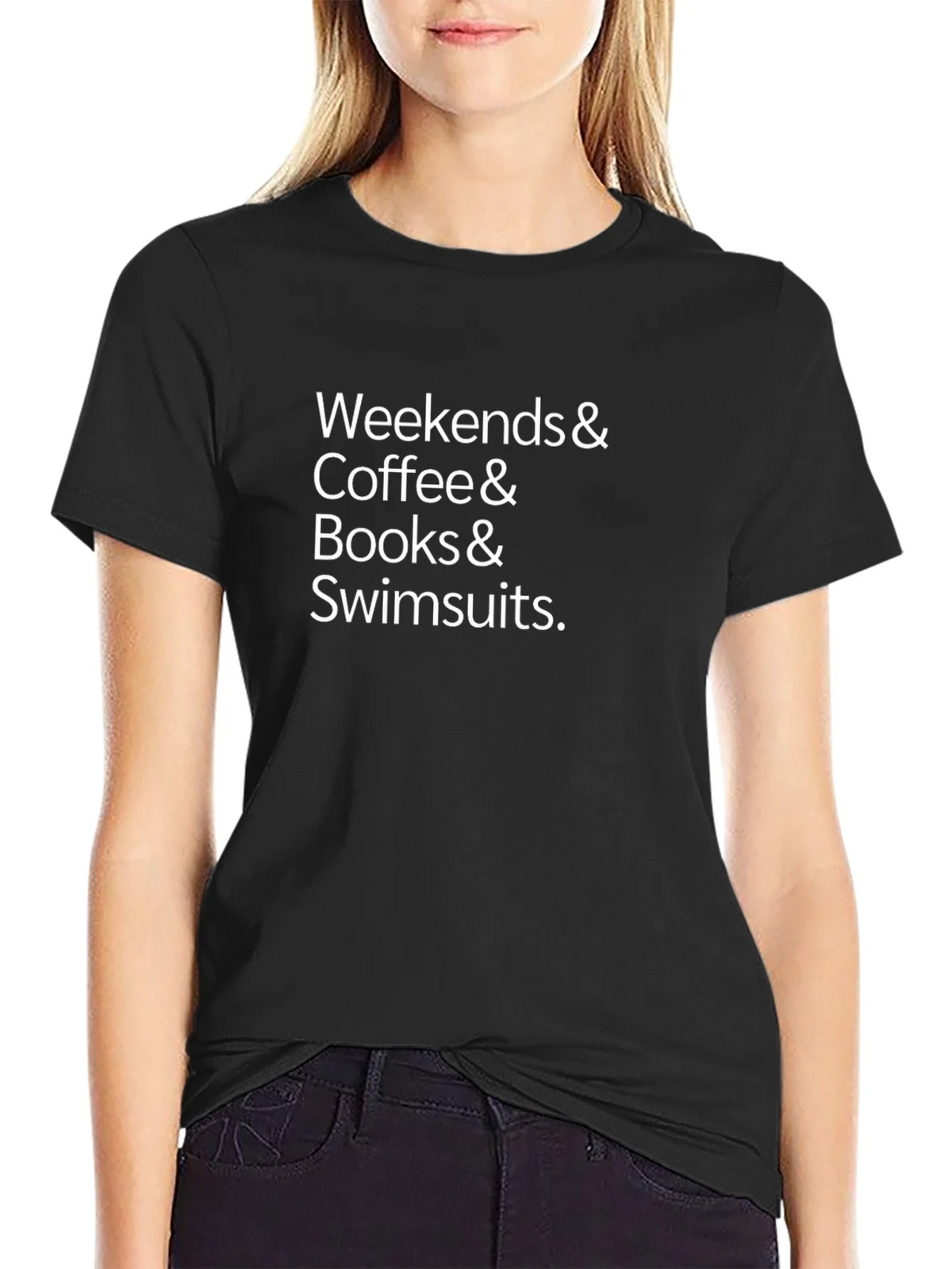 Weekends Coffee Books Swimsuits Black T-Shirt product image 2