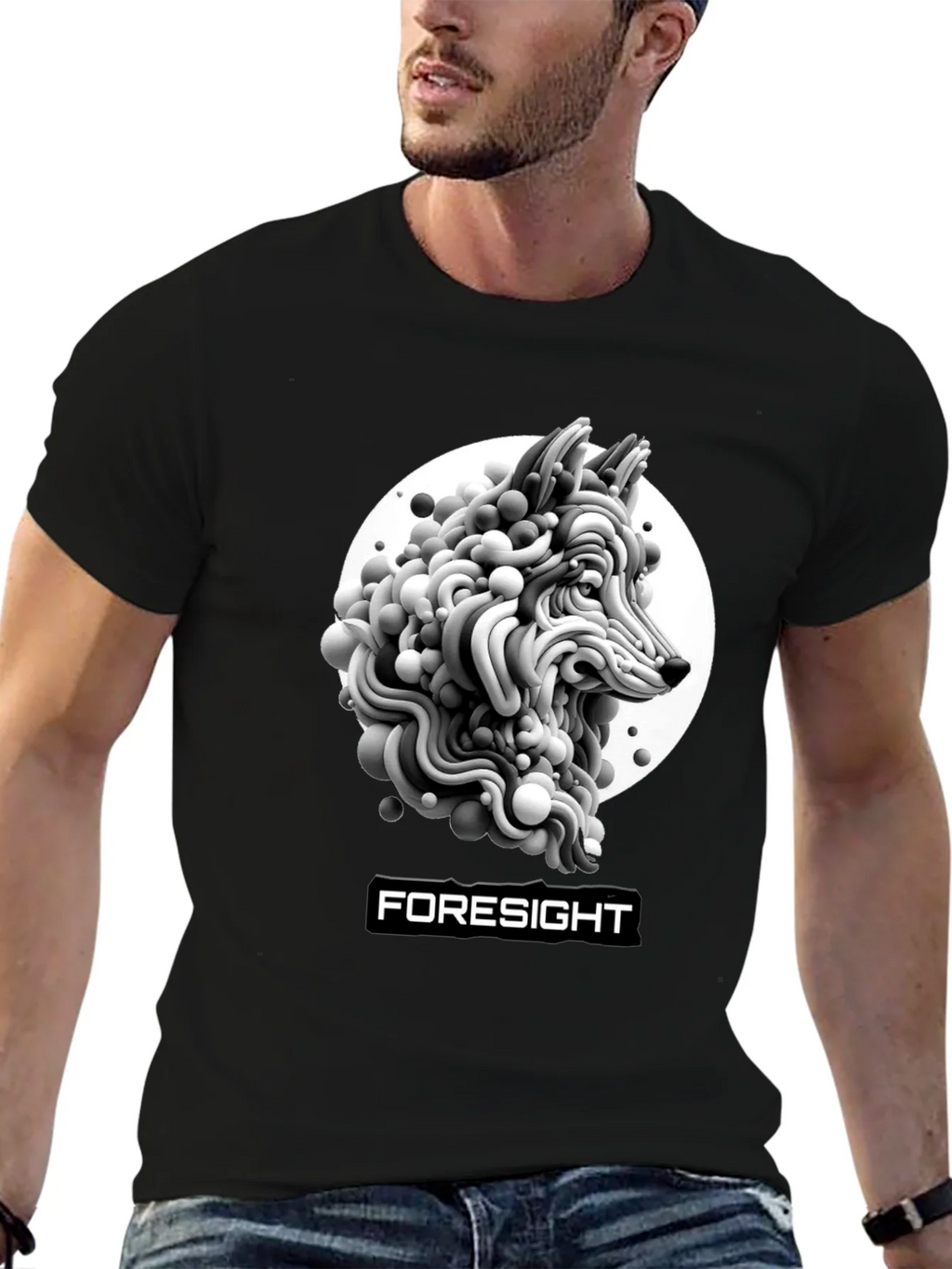Foresight Wolf Art Black T-Shirt product image 6