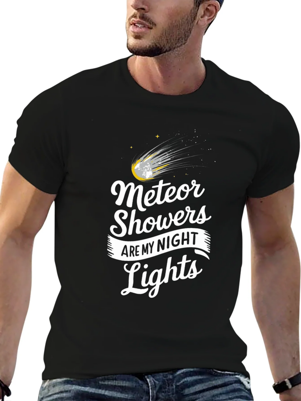 Meteor Showers Black Graphic T-Shirt product image 3