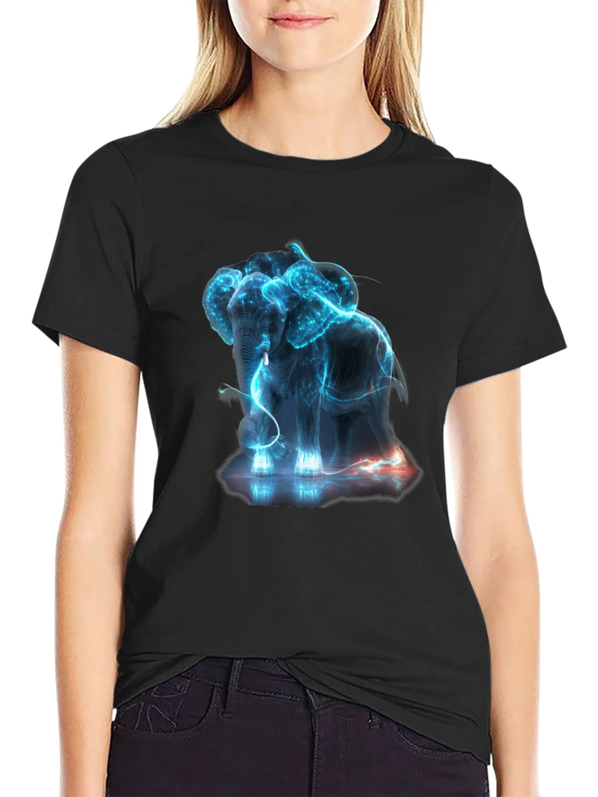 Neon Elephant Graphic Print Black T-Shirt product image 2