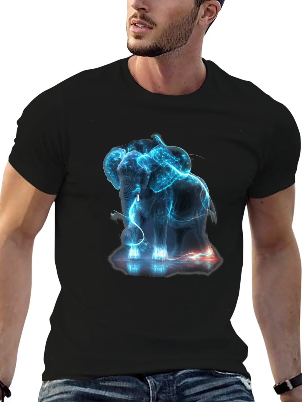 Neon Elephant Graphic Print Black T-Shirt product image 6