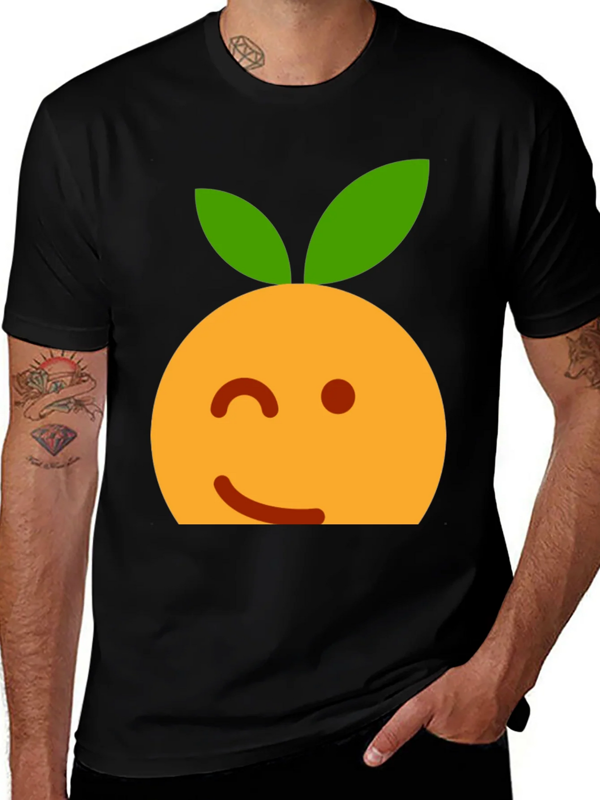 Winking Orange Emoji Black T-Shirt product image 1