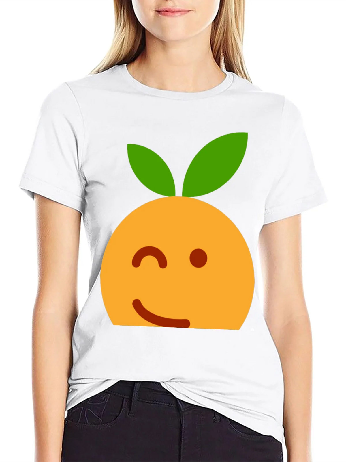 Winking Orange Emoji Black T-Shirt product image 4
