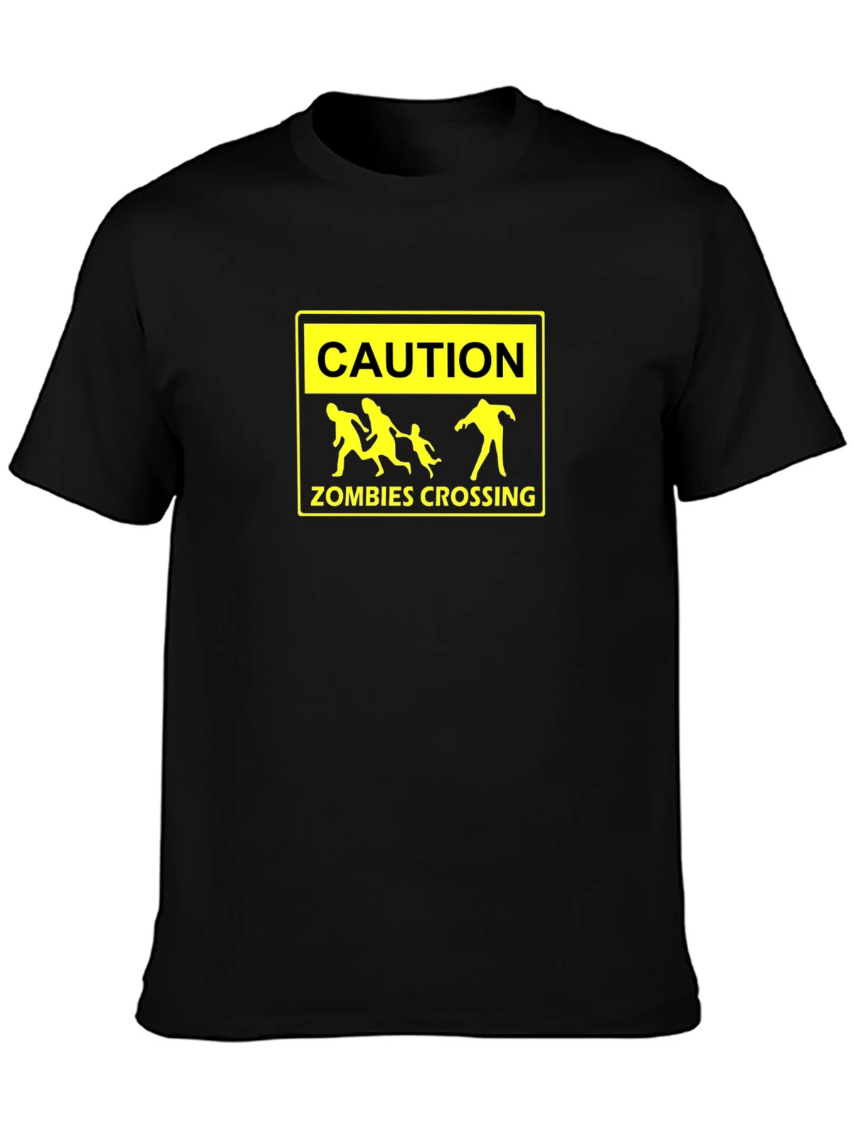 Caution Zombies Crossing Black Graphic Tee product image 3