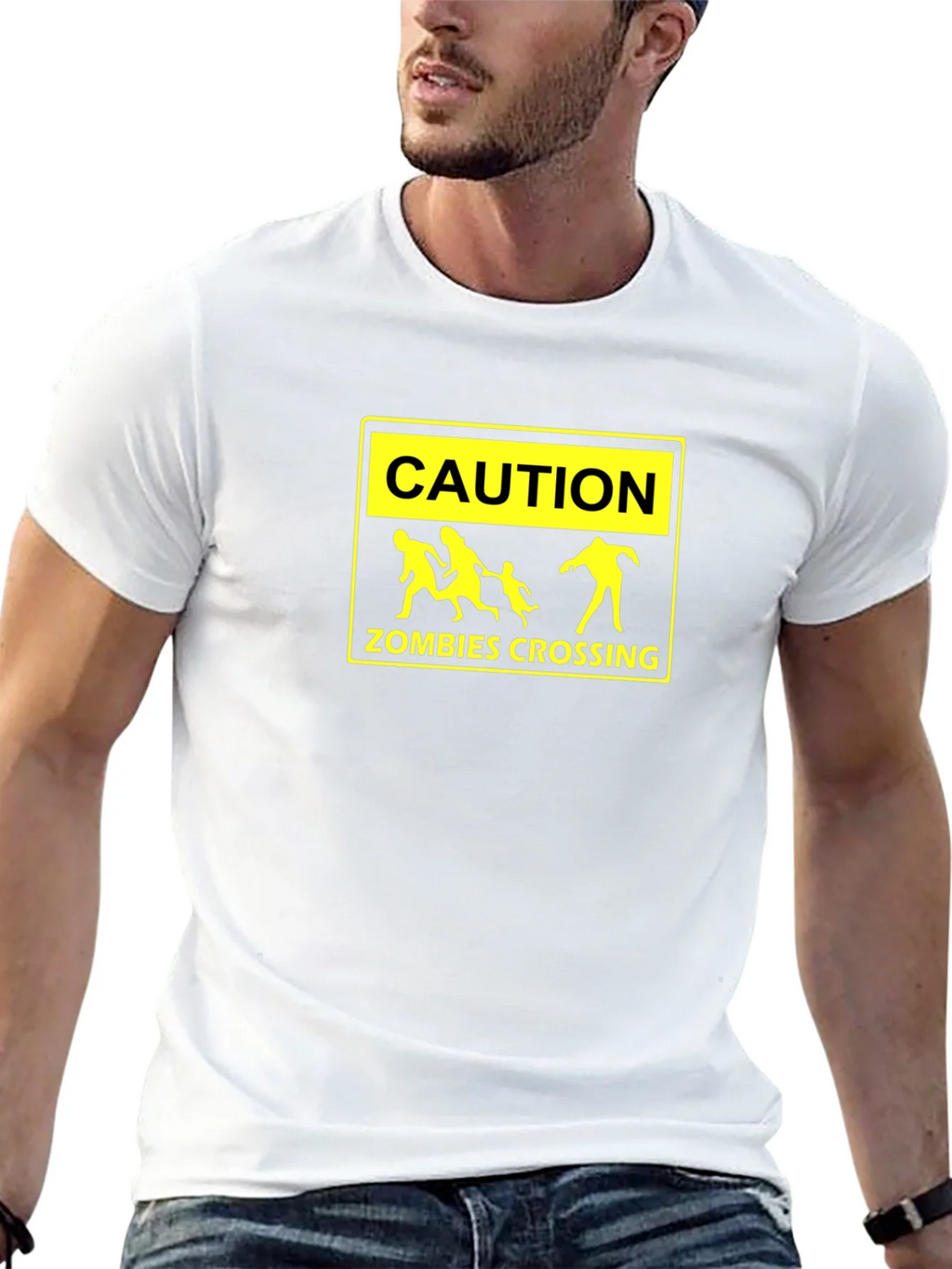 Caution Zombies Crossing Black Graphic Tee product image 12